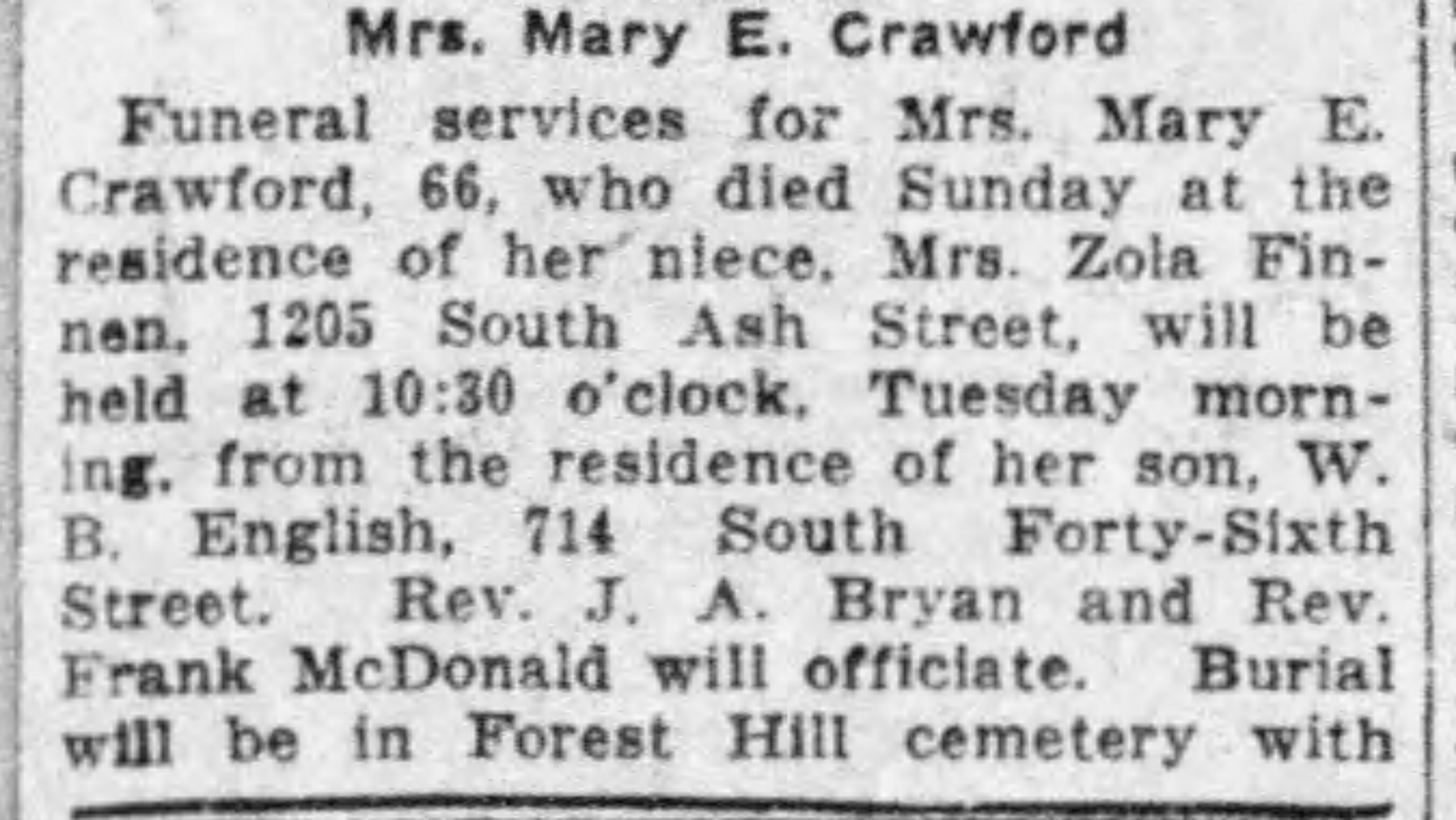 Mrs. Mary E. Crawford